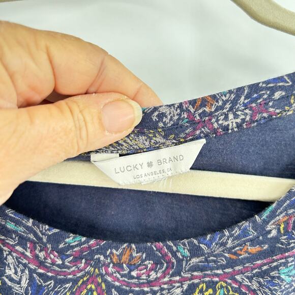 Lucky Brand Boho Paisley Modal Blend Twist Front Short Sleeve Top Women’s XL - Picture 4 of 9